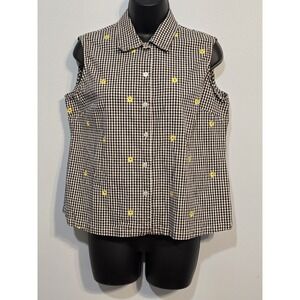Mountain Lake Casuals Women's Black White Gingham Sleeveless Shirt Size Large